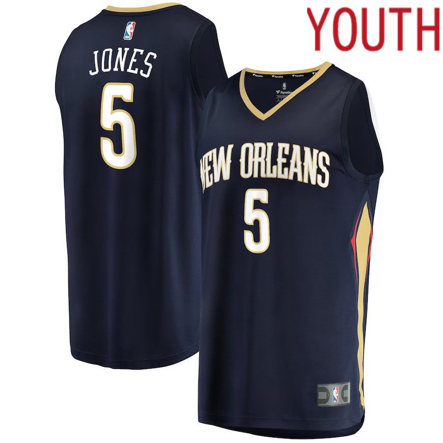 Youth New Orleans Pelicans #5 Herbert Jones Fanatics Branded Navy Icon Edition 2021-22 Fast Break Replica NBA Jersey